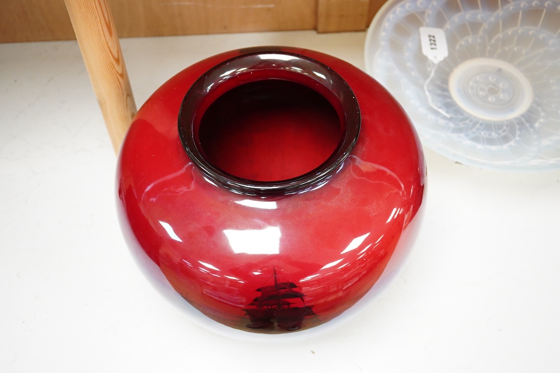 A large Doulton flambe vase decorated with ships, 29cm high